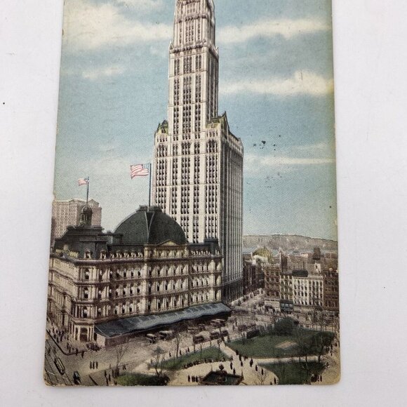 Vintage Woolworth Building and Post Office Postcard New York City NY Posted 1917 - Picture 3 of 8